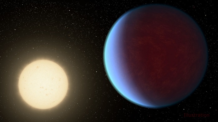The super-Earth exoplanet 55 Cancri e, depicted with its star in this artist's concept, likely has an atmosphere thicker than Earth's but with ingredients that could be similar to those of Earth's atmosphere. Credit: NASA/JPL-Caltech