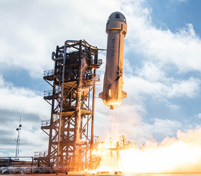 Blue Origin made history when four passengers, including Jeff Bezos, lifted off and made it to space aboard New Shepard. (Image credit: Blue Origin)