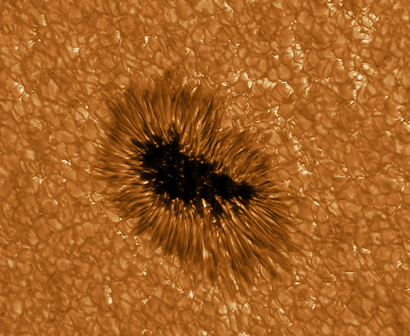 A high-resolution GREGOR image of a sunspot, a cool, dark magnetic storm on the sun. (Image: © KIS)
