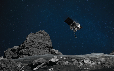 NASA’s OSIRIS-REx mission readies itself to touch the surface of asteroid Bennu. Credits: NASA/Goddard/University of Arizona