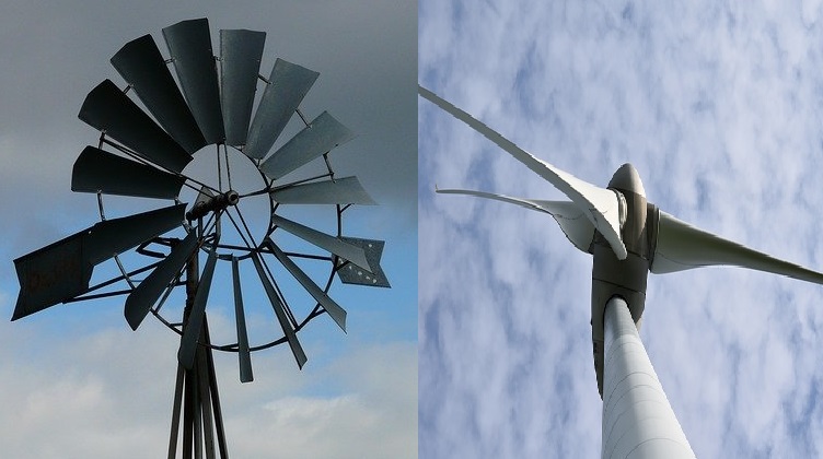 Fig.1a: Earlier wind turbine blades (Left). Fig. 1b: Modern wind turbine blades (Right). Credit: 